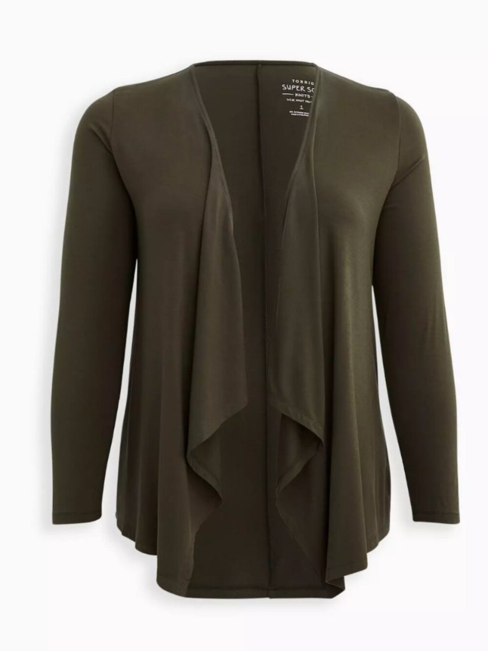 Torrid Super Soft Olive Drape Front Cardigan Jersey Knit Size 1 1X - Picture 3 of 5